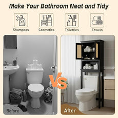 Over The Toilet Storage Cabinet, Behind Toilet Bathroom Organizer with Adjustable Shelves, Above Toilet Organizers with Barn Door, Space Saver for Restroom, Bathroom, Laundry