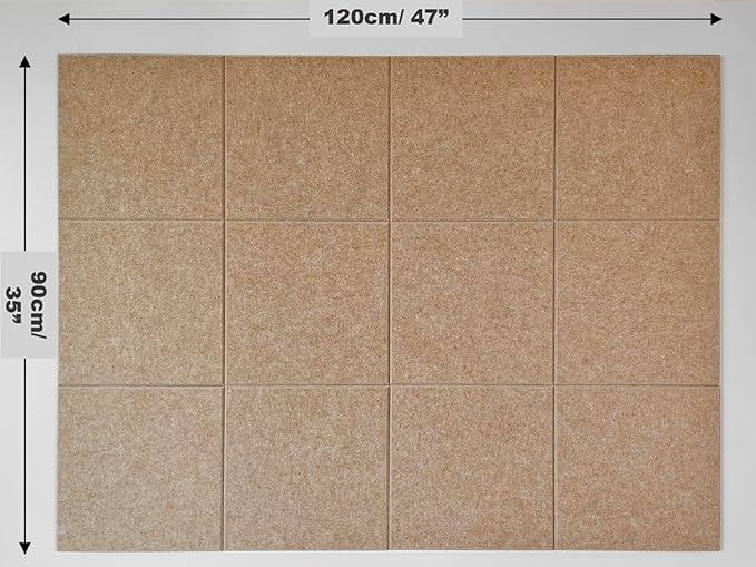 Felt Wall Tiles | Large Cork Board Alternative | Aesthetic Felt Bulletin Board for Office, Home & Classroom | Large Cork Boards for Walls Pinboard (12-Pack) | Suntan