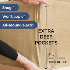 Extra Deep Pocket Cal King Sheets - 4 Piece Breathable & Cooling Bed Sheets - Hotel Luxury Bed Sheet Set - Soft, Wrinkle Free & Comfy - Easily Fits Extra Deep Mattresses - Heathered Tan Sheets Set