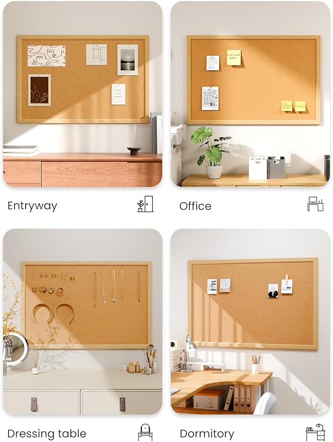 Cork Board Alternative, Felt Bulletin Board 36" x 24" Mustard Yellow Frame with 24 Adhesive Tabs, Pin Board for Home Office, Classroom, Entryway, Kitchen Wall Decor—Sunset Yellow