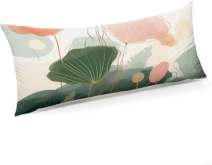 Microfiber Body Pillow Cover with Hidden Zipper,Comfortable Fabric,Floral Print Pattern Body Pillow Case,Lightweight and Breathable,The Size is 20 "X 54"(04-Lotus)
