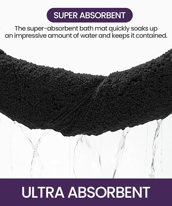 DEXI Bathroom Rug 43x24, Non Slip Washable Bath Mat for Shower Floor, Extra Large Absorbent Soft Bathmat with Rubber Backing, Quick Dry Microfiber Carpet, Black