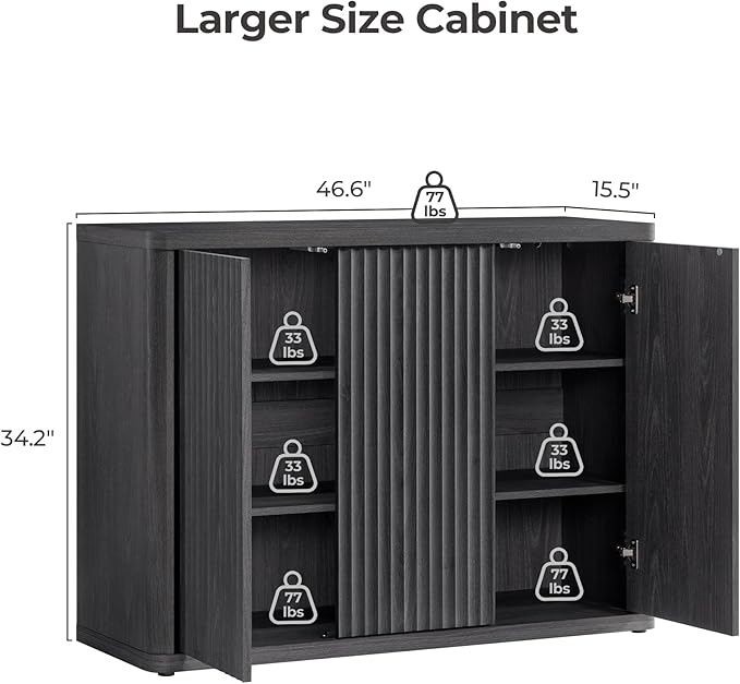 SICOTAS Buffet Cabinet with Storage Accent Sideboard with 6 Doors Modern 93.2" Credenza Fluted Buffet Table Media Console Cabinet Entryway Cabinets for Living Room Kitchen Dining Room Hallway