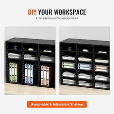 VEVOR Literature Organizers, 24 Compartments Office Mailbox with Adjustable Shelves, Wood Literature Sorter 29x12x24.4 inches for Office, Home, Classroom, Mailrooms Organization, EPA Certified Black