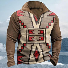 Western Sweatshirts for Men Aztec Cowboy Vintage Graphic Fleece Hoodie Mens Quarter Zip Pullover Country Jacket