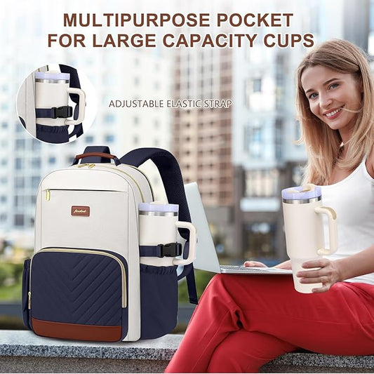 Laptop Backpack for Women Bookbag: 15.6 inch Work School Backpacks with Pouch Pocket for Large Capacity Cup & USB Charger College Book Bag Travel Business Nurse Teacher Bookbags Anti-theft Back Pack