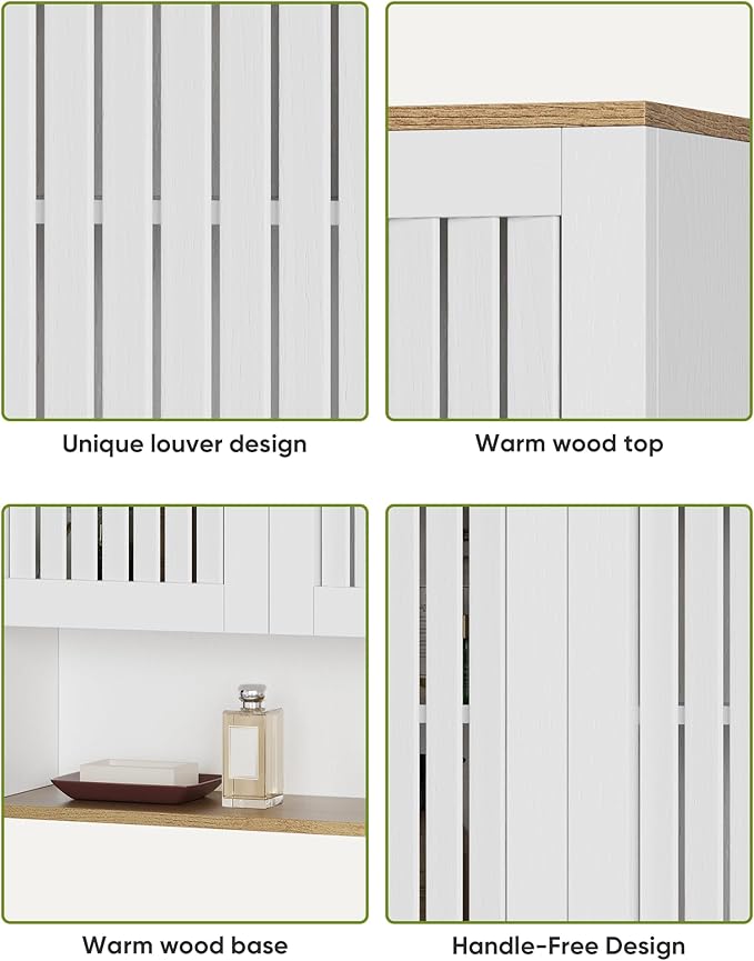 Bathroom Cabinet with Louvered Door, White Wall Mounted Cabinet with Adjustable Shelf for Bathroom, Laundry Room, Above Toilet Organizer