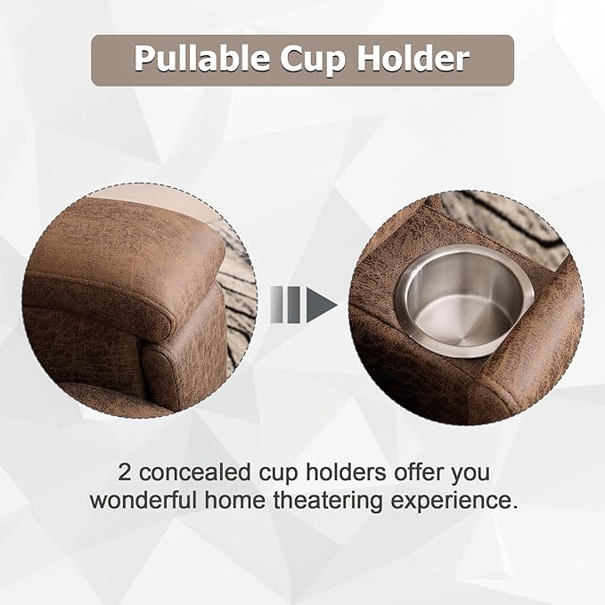 CANMOV Leather Recliner Chair, Classic and Traditional Manual Recliner Chair with Overstuffed Arms and Back, Manual Single Sofa with Concealed Cup Holders,Nut Brown