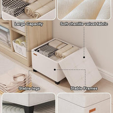 17.7 inches Chenille turfed Ottomans Cube with Storage, Metal-Framed Square Storage Ottoman Foot Rest Stool Holds 770 LB for Dorm Living Room Bedroom White UASND641W