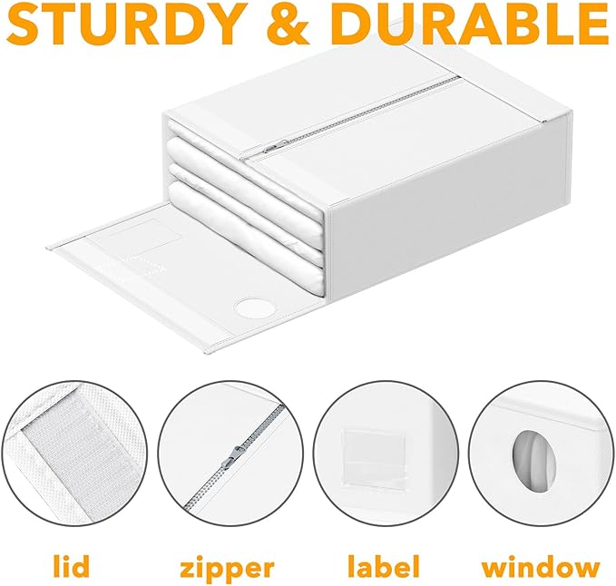 SpaceAid 9 Pack Bed Sheet Organizers and Storage, Foldable Sheet Organizer with Window for Linen Closet, Set Folder Keeper for Queen & King Size Bedding Storage (White)