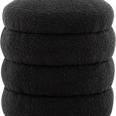 Furniliving Modern Round Ottoman, Soft Bedroom Ottoman Footstool Round Ottomans Stool for Living Room, Bedroom, Makeup Room, Black, Boucle