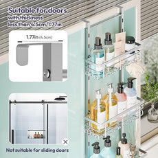 SWTYMIKI Over The Door Shower Caddy - 4 Tier Rustproof Hanging Shower Organizer with Adjustable Shelves, 40 Hooks & Soap Holder, Hanging Shower Rack Storage for Bathroom Accessories, Silver