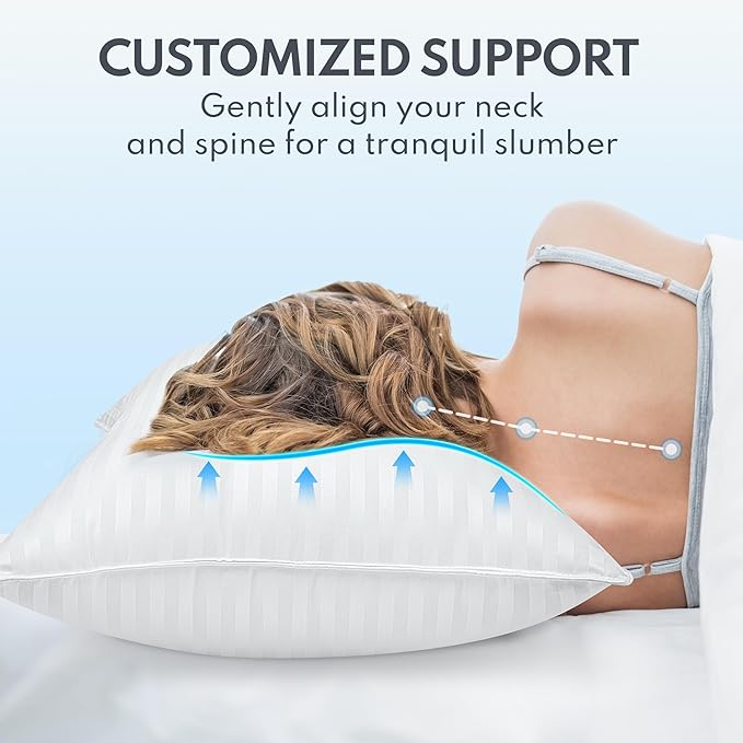 Standard Size Bed Pillows Set of 2 - Premium Down Alternative Cooling Pillows for Side, Back, and Stomach Sleepers Hotel Quality Fluffy Soft Microfiber Fill Breathable Skin-Friendly