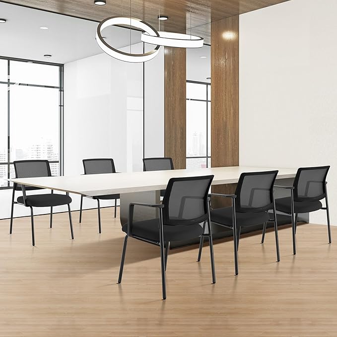 Sweetcrispy Stackable Mesh Guest Reception Chairs - Ergonomic Lumbar Support for Waiting Conference Meeting Room, Office School Lobby and Church, Space Saving, Black