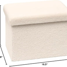 PINPLUS Storage Ottoman Cube Ottoman Foot Rest,Small Foldable Portable Boucle Upholstered Sherpa Ottomans, Faux Teddy Fur, White 16.5