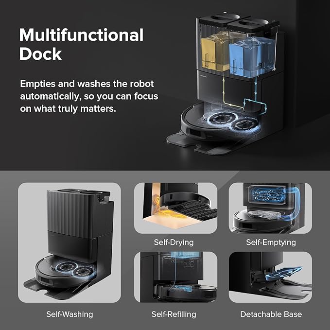 roborock Qrevo S Robot Vacuum and Mop, Self-Drying, Auto Mop Washing, 7000Pa Suction, Self-Emptying & Refilling, 10mm Mop Lifting, Black (Renewed)