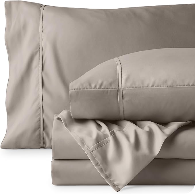Bare Home Queen Sheet Set - Luxury 1800 Ultra-Soft Microfiber Bed Sheets - Double Brushed - Deep Pockets - Easy Fit - 4 Piece Set - Bedding Sheets & Pillowcases (Queen, Khaki) BareHome