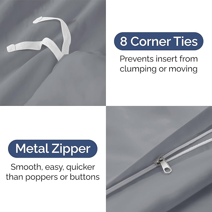 Duvet Cover King Size Set - Extra Soft King Size Duvet Cover 104 x 90 with 2 Pillow Shams - Hotel Luxury Easy Care and Fade Free w/Zipper Closures & Ties - Comfy Breathable Bedding Set (Steel Blue)