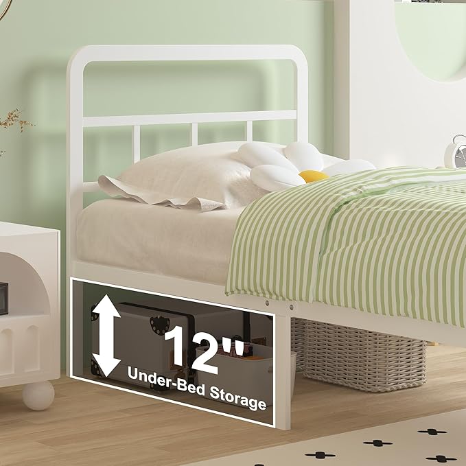 14 Inch White Twin XL Bed Frames with Headboard and Footboard, Heavy Duty Bed Frame Twin XL with Underneath Storage, No Box Spring Needed, Easy Assembly