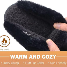 KuaiLu Womens Fluff Dual Memory Foam Slippers Ladies Cozy Arch Support Warm Scuff Slippers Slip on Comfy Winter House Shoes with Non-Slip Indoor Outdoor Hard Sole