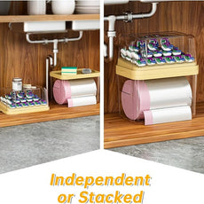 2-in-1 Trash Bag Dispenser & Laundry/Dishwasher Pods Container, Clear Acrylic Garbage Bag Organizer with Removable Lids, Under Sink Kitchen Storage Box for Pantry Organization