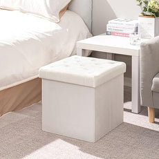 B FSOBEIIALEO Storage Ottoman Velvet Tufted Folding Ottomans Footstool Rest Seat with Removable Lid (White, Medium)