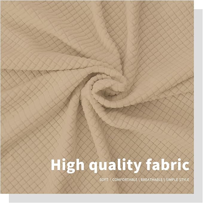 Easy-Going Stretch Bed Headboard Cover,Small Square Jacquard Headboard Slipcover, Dustproof Bed Head Cover for Bedroom (Queen,Sand)