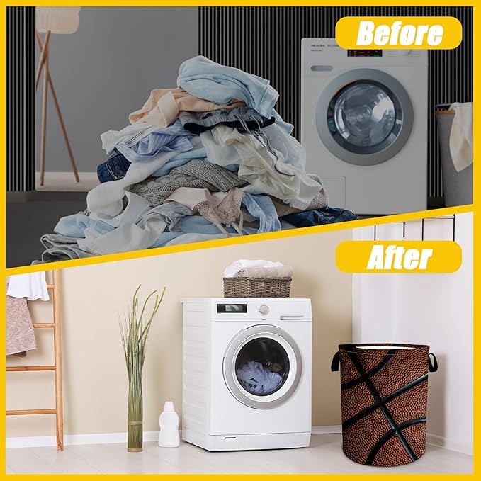 Basketball Texture Laundry Basket,Foldable Oxford Cloth Funny Tote Bag Laundry Hamper Clothes Storage Bucket Toy Organizer For Bathroom Laundry Storage Bedroom 18.9x16.5