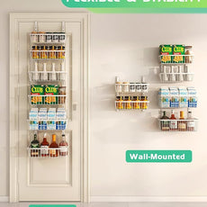 12 Inch Wide Narrow Over The Door Pantry Organizer, Pantry Organization and Storage, 6-Tier Metal Hanging Deep Basket Wall Spice Rack Seasoning Shelves, Home & Kitchen Essentials, White