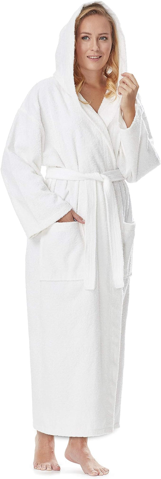 Arus Women's Hooded Classic Bathrobe Turkish Cotton Robe with Full Length Options