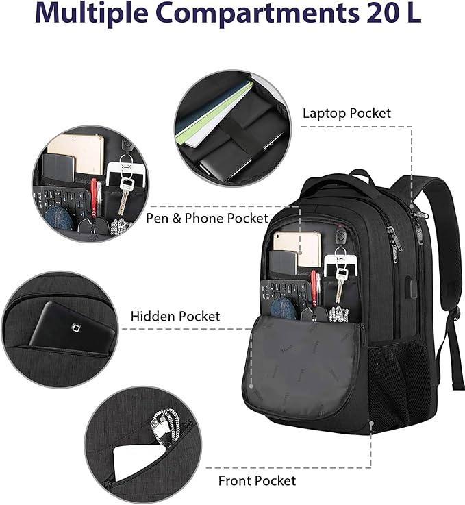 MATEIN 15.6 Inch Backpack for Men Women, 20 L Personal Item Casual Backpack Airline Approved, Water Resistant Laptop Computer Backpack with Multiple Organized Pockets, Black