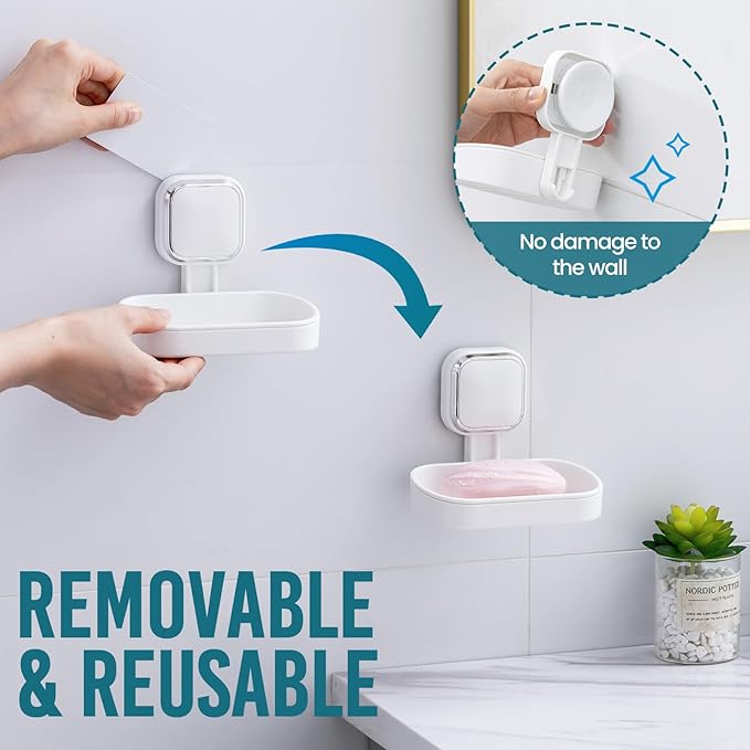 TAILI Soap Holder Saver, Bar Soap Dish Tray Suction Cup for Shower Wall Mounted, Removable, Suitable for Bathroom, Tub,Sponge Holder Kitchen Sink,Removable,Easy to Clean,Universal Bathroom Accessories