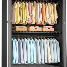 FUTASSI Black Clothing Rack with Dark Gray Cover, P1C Plus Rolling Closet with Wheels, Metal Garment Rack for Hanging Clothes, Clothing Storage Wardrobe, 46