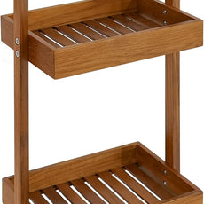 Utoplike Teak Wood Shower Caddy Corner, 2 Tier Bathroom Organizer Countertop, Standing Shower Rack with Handle, Stand Up Shower Basket for Shampoo, Shelf Rack for Inside Shower, Kitchen Desktop