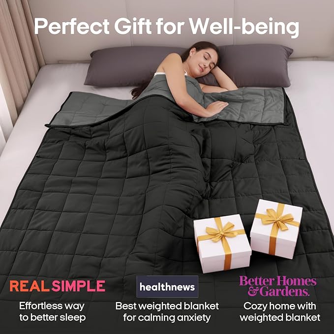 ZonLi Weighted Blanket (48''x72'', 15lbs, Grey/Black), Cooling Weighted Blankets for Adults, High Breathability Heavy Blanket, Soft Material with Premium Glass Beads