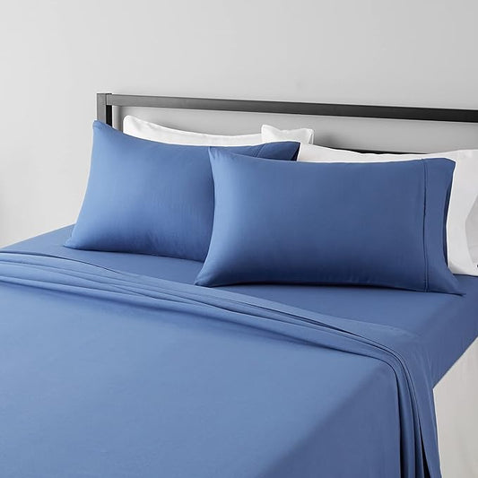 Amazon Basics Lightweight Super Soft Easy Care Microfiber 4-Piece Bed Sheet Set with 14-Inch Deep Pockets, King, Dutch Blue, Solid AmazonBasics
