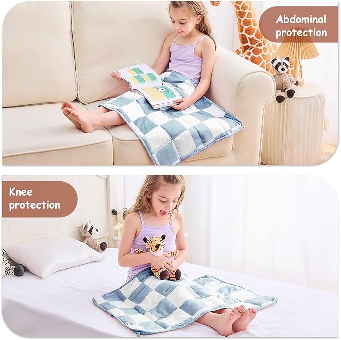 yescool Blue Checkered Weighted Lap Pad 2 Pounds Cooling Weighted Lap Blanket, Plaid Small Weighted Blanket, Weighted Throw Blankets Gift for Travel Indoor Outdoor, 20"x30"