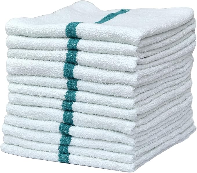 Pacific Linens 100% Cotton Kitchen Towels, Absorbent Rags for Cleaning Counter Top, Hand Drying Dishes - Thick, Soft, Durable, Reusable, Machine Washable Quick Dry Barmops 16” x 19” (Green, 12)