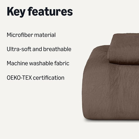 Amazon Basics Brushed Microfiber Comforter Set, Extra Soft with Natural Texture, 2-Piece, Twin/Twin XL, Brown