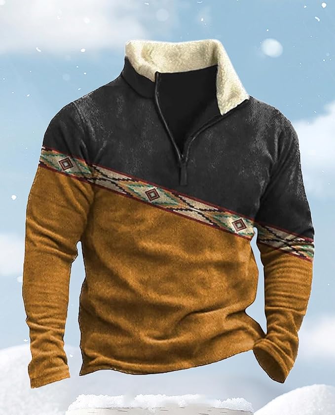 Western Sweatshirts for Men Aztec Cowboy Vintage Graphic Fleece Hoodie Mens Quarter Zip Pullover Country Jacket