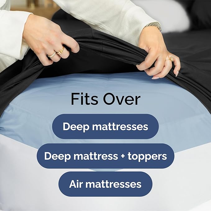 Extra Deep Pocket Full Sheets - 4 Piece Breathable & Cooling Bed Sheets - Hotel Luxury Bed Sheet Set - Soft, Wrinkle Free & Comfy - Easily Fits Extra Deep Mattresses - Deep Pocket Black Sheets Set