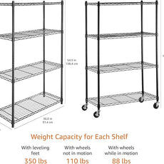 Amazon Basics 4-Shelf Adjustable, Heavy Duty Storage Shelving Unit on 3'' Wheel Casters, Metal Organizer Wire Rack, 36