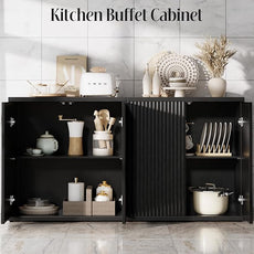 Fluted Buffet Cabinet Sideboard with Storage,Wooden Credenza with 2 Doors&Adjustable Shelve, Modern Accent Cabinets Coffee Bar Bookcase for Living Room,Kitchen Dining Room Entryway 15