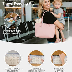 Baby Suction Plates for Toddlers, 6Pcs Travel Silicone Feeding Set for Toddlers/Kids, Foldable, Non-Slip Dishwasher Safe Plates & Utensils, BPA Free, Cat Design Gift Ready (Beige)