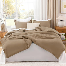 Litanika Comforter Set, Lightweight Solid Bedding Comforter Set, Fluffy Down Alternative Bed Set, Amber Brown, Queen