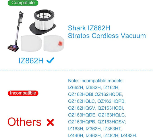 6 Pack Filter Replacement for Shark IZ862H Stratos Cordless Vacuum, Compatible with Shark IZ862H Upright Vacuum Include 2 Foam Filter + 2 Felt Filters Kit, White