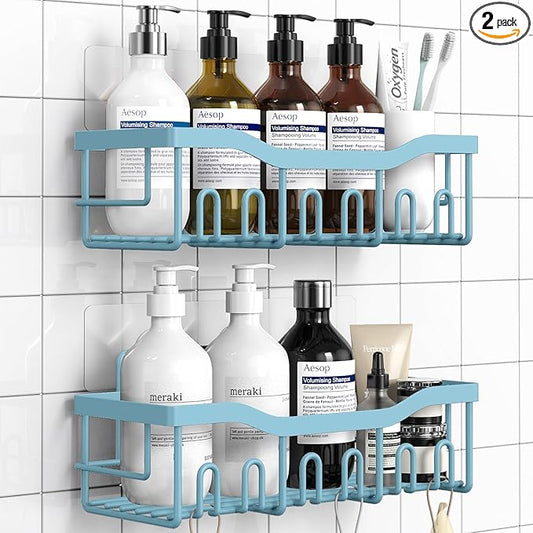EUDELE Shower Caddy 2 Pack, Adhesive Shower Organizer for Home Decor & Kitchen Organizers, No Drilling, Rustproof Stainless Steel Bathroom Shelves