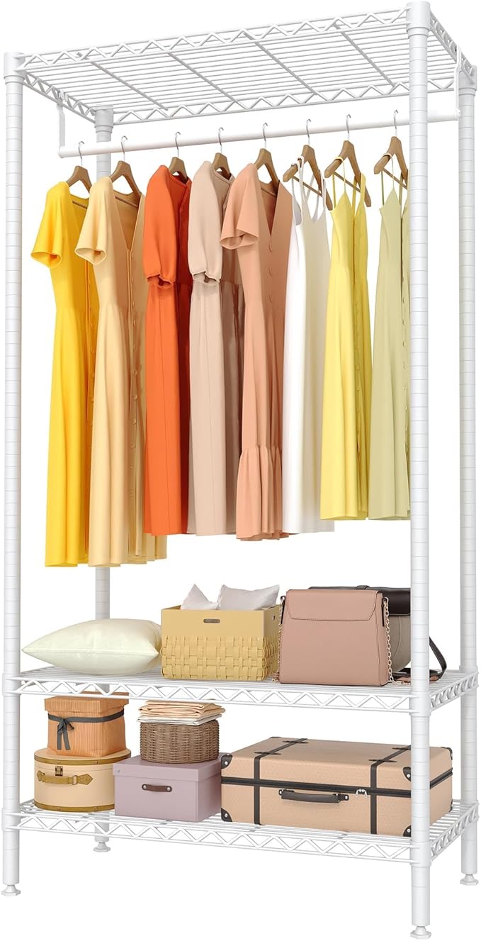 Heavy-Duty Clothing Rack with Adjustable Wire Shelving, Freestanding Closet Organizer for Hanging Clothes, 660 lbs Load Capacity Metal Wardrobe Storage, 17.72" D x 35.43" W x 68.9" H