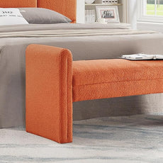 24KF Modern Upholstered Bed Bench Covered with Soft Boucle Teddy Fabric, Lovely Entryway Bench Ottoman with Armrest, 5062-Orange