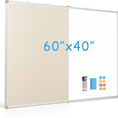 DOLLAR BOSS Foldable Linen Cork Board White Board Combo 60 x 40 in Extra Large Magnetic Whiteboard Dry Erase Bulletin Board Portable Double Sided Aluminum Frame Pin Board for School Office, White